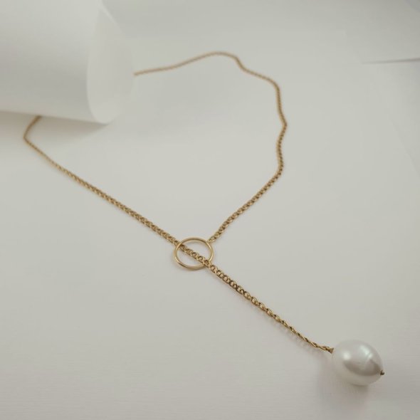 Κολιέ αλυσίδα χρυσό με οβάλ Μαργαριτάρι - ΚΙΤΡΙΝΟ, ΧΡΥΣΟΣ K14, ΜΑΡΓΑΡΙΤΑΡΙ, WHITE