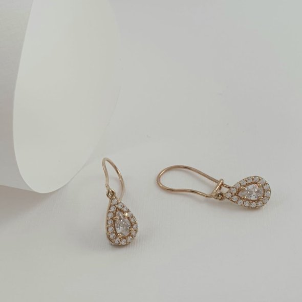 Σκουλαρίκια χρυσά κρεμαστά με Ζιργκον - ΚΙΤΡΙΝΟ, ΧΡΥΣΟΣ K9, ΖΙΡΓΚΟΝ, WHITE