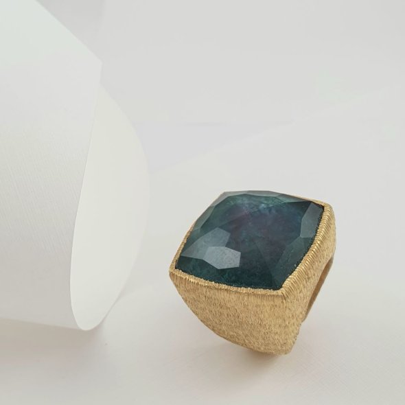 Δαχτυλίδι μεγάλο τετράγωνο με Αβεντουρίνη - ΚΙΤΡΙΝΟ, ΑΣΗΜΙ, ΑΒΕΝΤΟΥΡΙΝΗ, GREEN  - 1