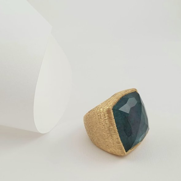 Δαχτυλίδι μεγάλο τετράγωνο με Αβεντουρίνη - ΚΙΤΡΙΝΟ, ΑΣΗΜΙ, ΑΒΕΝΤΟΥΡΙΝΗ, GREEN 