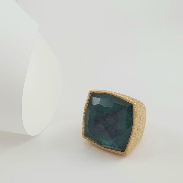 Δαχτυλίδι μεγάλο τετράγωνο με Αβεντουρίνη - ΚΙΤΡΙΝΟ, ΑΣΗΜΙ, ΑΒΕΝΤΟΥΡΙΝΗ, GREEN  - 2