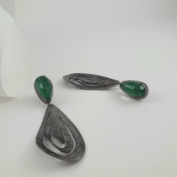 Σκουλαρίκια κρεμαστά ασημένιο με πέτρα Jade - ΛΕΥΚΟ, ΑΣΗΜΙ, ΝΕΦΡΙΤΗΣ, GREEN  - 1