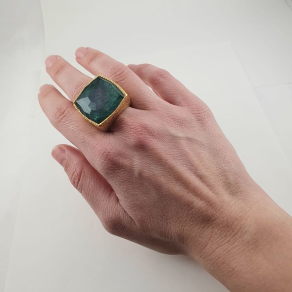 Δαχτυλίδι μεγάλο τετράγωνο με Αβεντουρίνη - ΚΙΤΡΙΝΟ, ΑΣΗΜΙ, ΑΒΕΝΤΟΥΡΙΝΗ, GREEN  - 3