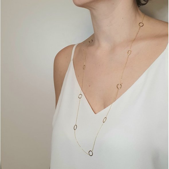 Κολιέ αλυσίδα χρυσό μακρύ με στρόγγυλους & οβάλ κύκλους - ΚΙΤΡΙΝΟ, ΧΡΥΣΟΣ K14 - 2