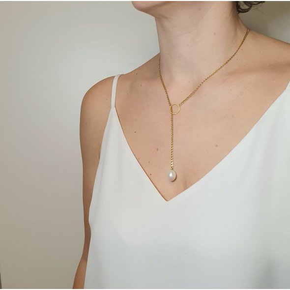 Κολιέ αλυσίδα χρυσό με οβάλ Μαργαριτάρι - ΚΙΤΡΙΝΟ, ΧΡΥΣΟΣ K14, ΜΑΡΓΑΡΙΤΑΡΙ, WHITE - 2