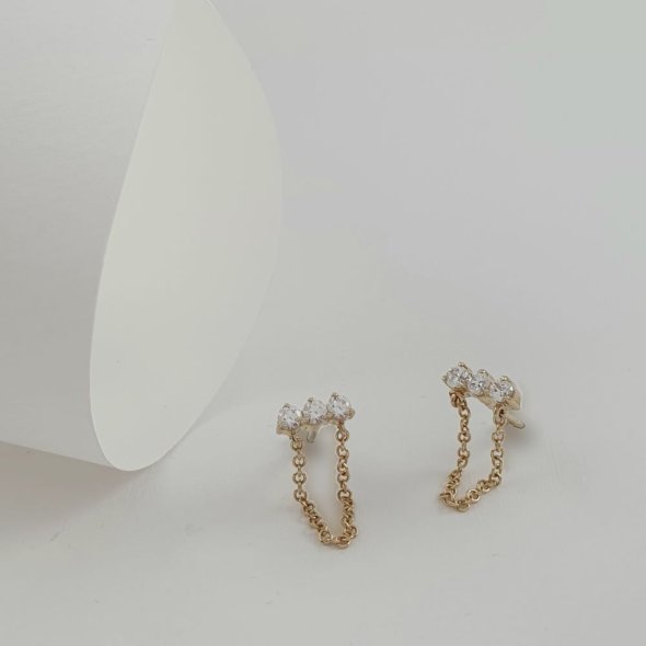 Σκουλαρίκια χρυσά με αλυσίδα & Ζιργκον - ΚΙΤΡΙΝΟ, ΧΡΥΣΟΣ K9, ΖΙΡΓΚΟΝ, WHITE