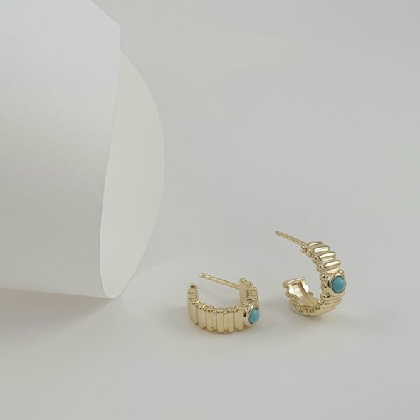 Σκουλαρίκια κρίκοι ανοιχτοί με Τιρκουάζ - ΚΙΤΡΙΝΟ, ΑΣΗΜΙ, ΤΙΡΚΟΥΑΖ, TURQUOISE - 1