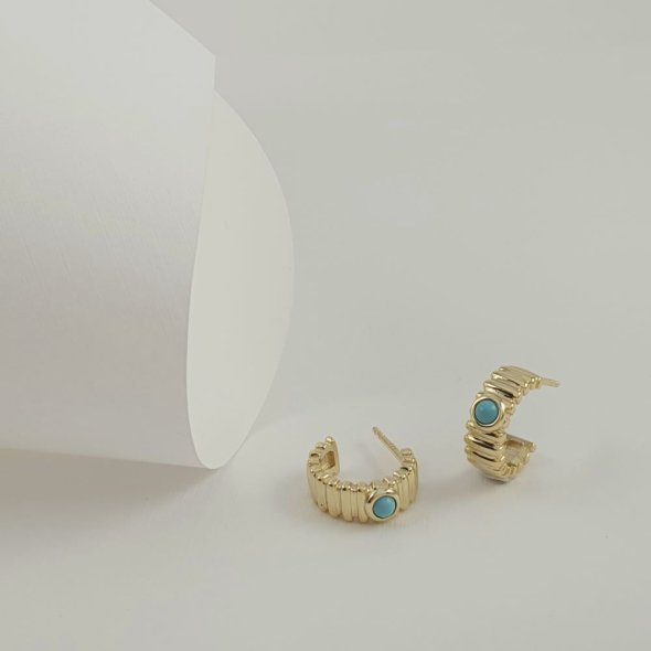 Σκουλαρίκια κρίκοι ανοιχτοί με Τιρκουάζ - ΚΙΤΡΙΝΟ, ΑΣΗΜΙ, ΤΙΡΚΟΥΑΖ, TURQUOISE
