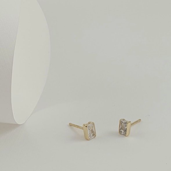 Σκουλαρίκια κολλητά με λευκό Ζιργκον - ΚΙΤΡΙΝΟ, ΑΣΗΜΙ, ΖΙΡΓΚΟΝ, WHITE - 1