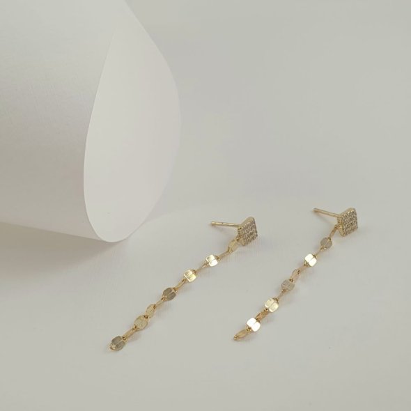 Σκουλαρίκια κρεμαστά αλυσίδα με Ζιργκον - ΚΙΤΡΙΝΟ, ΑΣΗΜΙ, ΖΙΡΓΚΟΝ, WHITE - 1