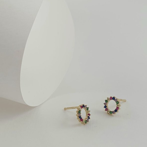 Σκουλαρίκια κολλητά με πολύχρωμα Ζιργκον - ΚΙΤΡΙΝΟ, ΑΣΗΜΙ, ΖΙΡΓΚΟΝ, WHITE, ΖΙΡΓΚΟΝ, PINK - 1