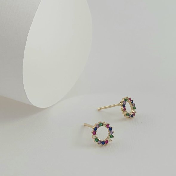 Σκουλαρίκια κολλητά με πολύχρωμα Ζιργκον - ΚΙΤΡΙΝΟ, ΑΣΗΜΙ, ΖΙΡΓΚΟΝ, WHITE, ΖΙΡΓΚΟΝ, PINK - 2