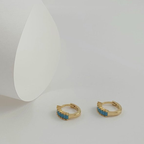 Σκουλαρίκια κρίκοι με Τιρκουάζ - ΚΙΤΡΙΝΟ, ΑΣΗΜΙ, ΤΙΡΚΟΥΑΖ, TURQUOISE - 1