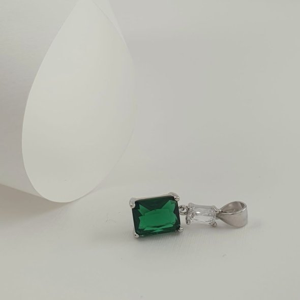 Μενταγιόν ασημένιο με λευκό & πράσινο Ζιργκον - ΛΕΥΚΟ, ΑΣΗΜΙ, ΖΙΡΓΚΟΝ, GREEN , ΖΙΡΓΚΟΝ, WHITE - 1