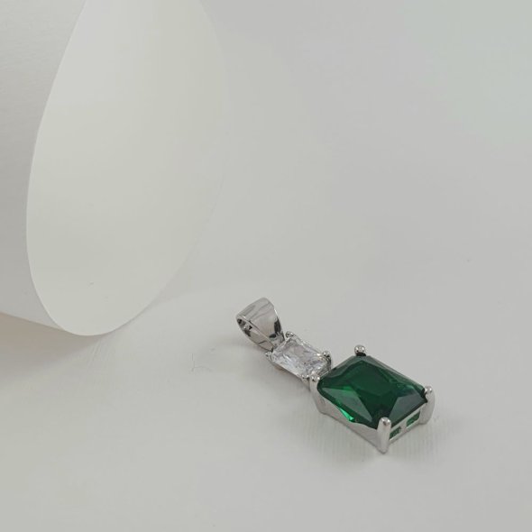 Μενταγιόν ασημένιο με λευκό & πράσινο Ζιργκον - ΛΕΥΚΟ, ΑΣΗΜΙ, ΖΙΡΓΚΟΝ, GREEN , ΖΙΡΓΚΟΝ, WHITE