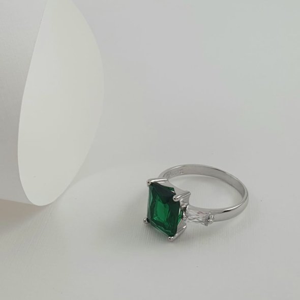 Δαχτυλίδι ασημένιο με πράσινο & λευκά Ζιργκον - ΛΕΥΚΟ, ΑΣΗΜΙ, ΖΙΡΓΚΟΝ, GREEN , ΖΙΡΓΚΟΝ, WHITE - 1