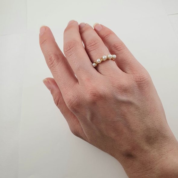 Δαχτυλίδι λεπτό με Μαργαριτάρια - ΚΙΤΡΙΝΟ, ΑΣΗΜΙ, ΜΑΡΓΑΡΙΤΑΡΙ, WHITE - 2