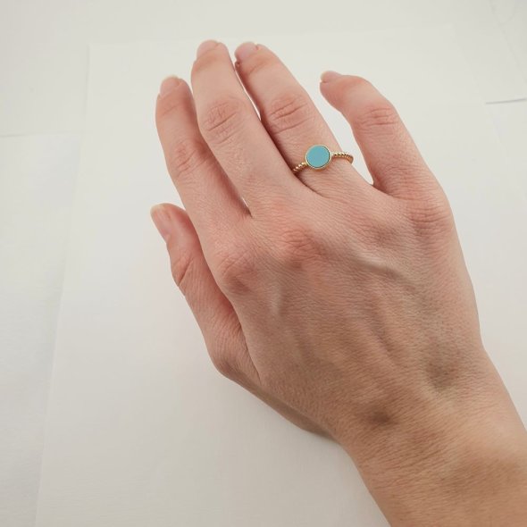 Δαχτυλίδι με στρόγγυλο Τιρκουάζ - ΚΙΤΡΙΝΟ, ΑΣΗΜΙ, ΤΙΡΚΟΥΑΖ, TURQUOISE - 2
