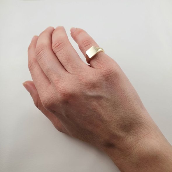 Δαχτυλίδι σεβαλιέ τετράγωνο γυαλιστερό - ΚΙΤΡΙΝΟ, ΑΣΗΜΙ - 3