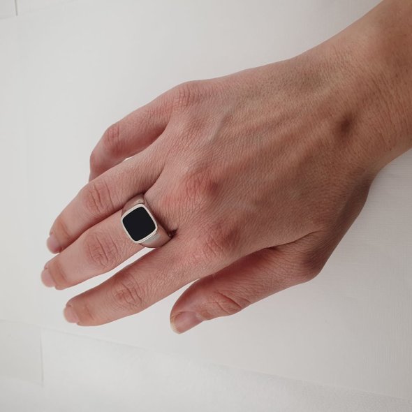 Δαχτυλίδι ασημένιο με μαύρο Σμάλτο - ΛΕΥΚΟ, ΑΣΗΜΙ, ΣΜΑΛΤΟ, BLACK - 2