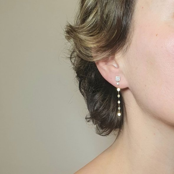 Σκουλαρίκια κρεμαστά αλυσίδα με Ζιργκον - ΚΙΤΡΙΝΟ, ΑΣΗΜΙ, ΖΙΡΓΚΟΝ, WHITE - 2