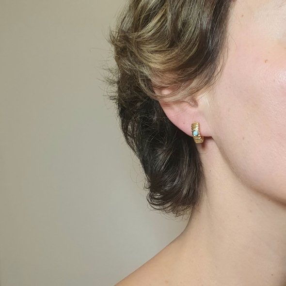 Σκουλαρίκια κρίκοι ανοιχτοί με Τιρκουάζ - ΚΙΤΡΙΝΟ, ΑΣΗΜΙ, ΤΙΡΚΟΥΑΖ, TURQUOISE - 2