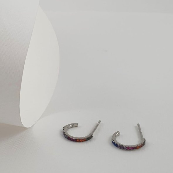 Σκουλαρίκια κρίκοι ανοιχτοί με πολύχρωμα Ζιργκον - ΛΕΥΚΟ, ΑΣΗΜΙ, ΖΙΡΓΚΟΝ, PINK, ΖΙΡΓΚΟΝ, WHITE - 1