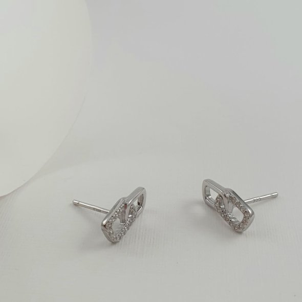 Σκουλαρίκια κολλητά ασημένια με Ζιργκον - ΛΕΥΚΟ, ΑΣΗΜΙ, ΖΙΡΓΚΟΝ, WHITE - 1