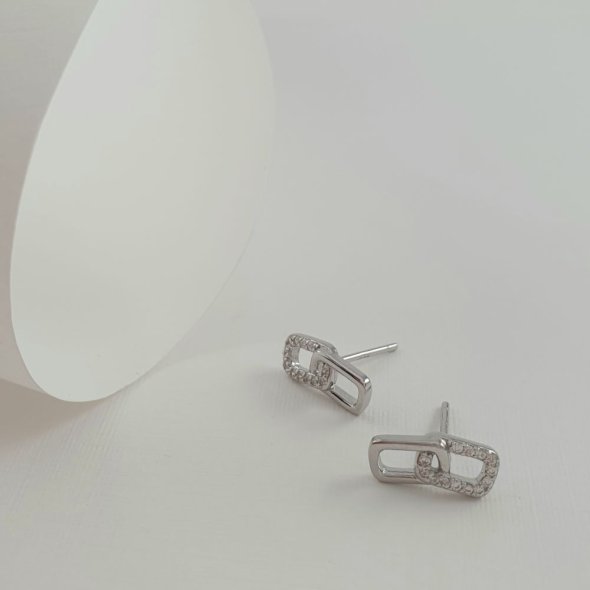 Σκουλαρίκια κολλητά ασημένια με Ζιργκον - ΛΕΥΚΟ, ΑΣΗΜΙ, ΖΙΡΓΚΟΝ, WHITE - 2