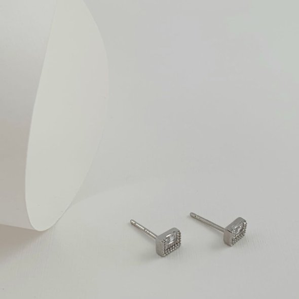 Σκουλαρίκια κολλητά ασημένια με Ζιργκον - ΛΕΥΚΟ, ΑΣΗΜΙ, ΖΙΡΓΚΟΝ, WHITE - 1