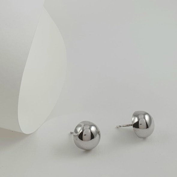 Σκουλαρίκια κολλητά ασημένια μπάλες γυαλιστερές - ΛΕΥΚΟ, ΑΣΗΜΙ - 1