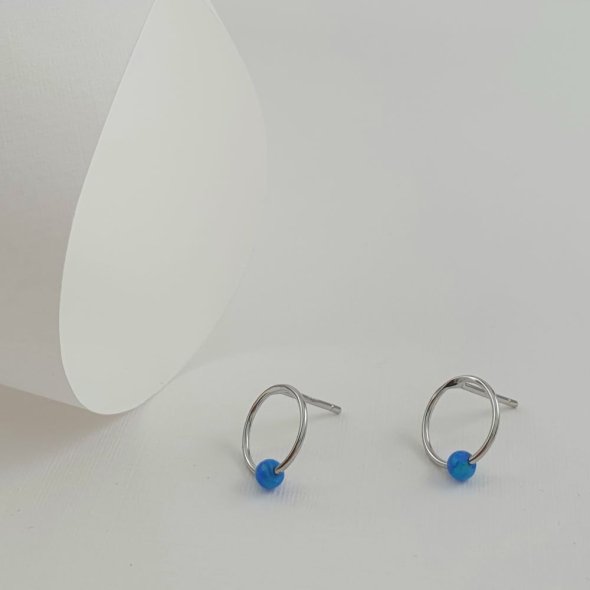 Σκουλαρίκια κρίκοι κολλητοί με Οπάλιο - ΛΕΥΚΟ, ΑΣΗΜΙ - 1