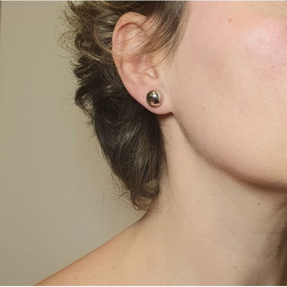 Σκουλαρίκια κολλητά ασημένια μπάλες γυαλιστερές - ΛΕΥΚΟ, ΑΣΗΜΙ - 3