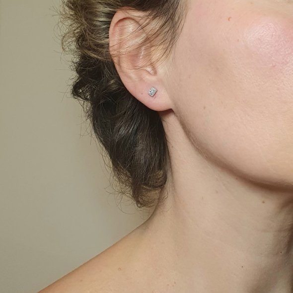 Σκουλαρίκια κολλητά ασημένια με Ζιργκον - ΛΕΥΚΟ, ΑΣΗΜΙ, ΖΙΡΓΚΟΝ, WHITE - 2