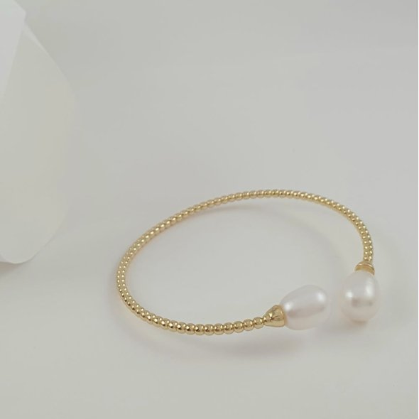 Βραχιόλι χειροπέδα με Μαργαριτάρια - ΚΙΤΡΙΝΟ, ΑΣΗΜΙ, ΜΑΡΓΑΡΙΤΑΡΙ, WHITE