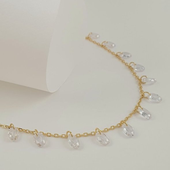 Βραχιόλι αλυσίδα με Ζιργκον - ΚΙΤΡΙΝΟ, ΑΣΗΜΙ, ΖΙΡΓΚΟΝ, WHITE