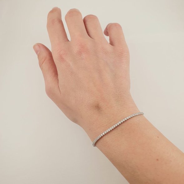 Βραχιόλι Tennis bracelet ασημένιο λεπτό με λευκά Ζιργκον - ΛΕΥΚΟ, ΑΣΗΜΙ, ΖΙΡΓΚΟΝ, WHITE - 2
