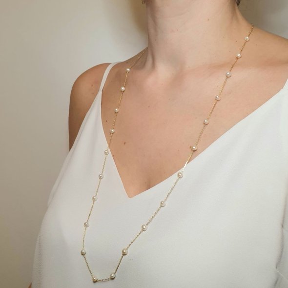 Κολιέ αλυσίδα με Μαργαριτάρια - ΚΙΤΡΙΝΟ, ΑΣΗΜΙ, ΜΑΡΓΑΡΙΤΑΡΙ, WHITE - 3