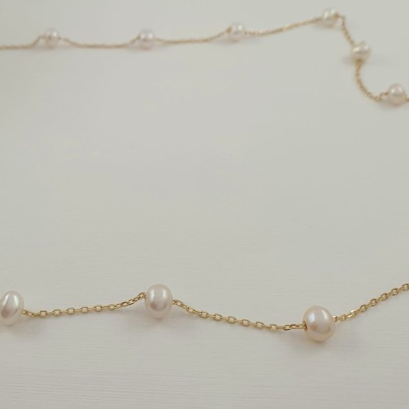 Κολιέ αλυσίδα με Μαργαριτάρια - ΚΙΤΡΙΝΟ, ΑΣΗΜΙ, ΜΑΡΓΑΡΙΤΑΡΙ, WHITE - 1