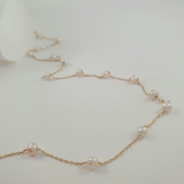 Κολιέ αλυσίδα με Μαργαριτάρια - ΚΙΤΡΙΝΟ, ΑΣΗΜΙ, ΜΑΡΓΑΡΙΤΑΡΙ, WHITE