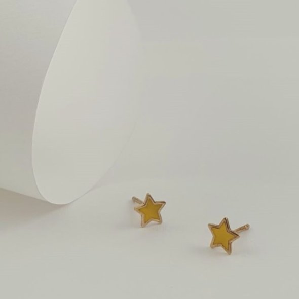 Σκουλαρίκια κολλητά αστέρια με κίτρινο Σμάλτο - ΚΙΤΡΙΝΟ, ΑΣΗΜΙ, ΖΙΡΓΚΟΝ, YELLOW - 1
