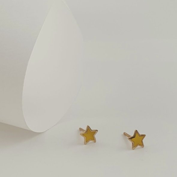 Σκουλαρίκια κολλητά αστέρια με κίτρινο Σμάλτο - ΚΙΤΡΙΝΟ, ΑΣΗΜΙ, ΖΙΡΓΚΟΝ, YELLOW - 1
