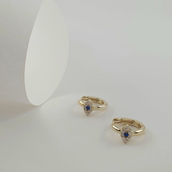 Σκουλαρίκια κρίκοι με μάτι από λευκά & μπλε Ζιργκον - ΚΙΤΡΙΝΟ, ΑΣΗΜΙ, ΖΙΡΓΚΟΝ, BLUE, ΖΙΡΓΚΟΝ, WHITE