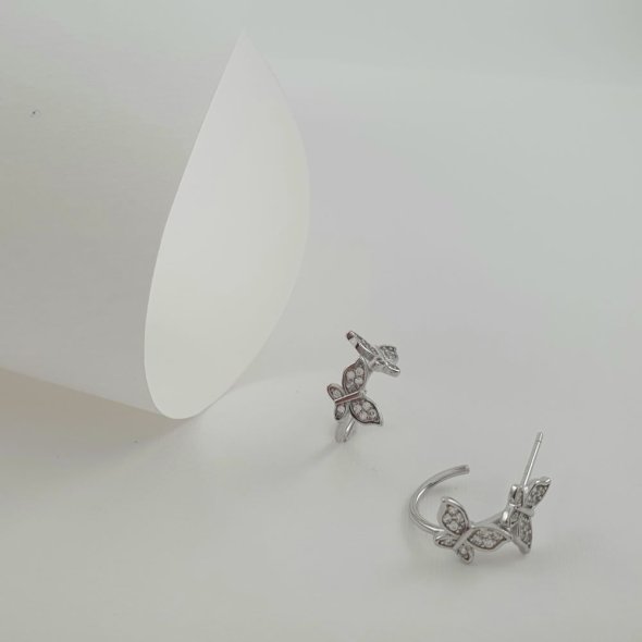Σκουλαρίκια κρίκοι ασημένιοι με πεταλούδες με Ζιργκον - ΛΕΥΚΟ, ΑΣΗΜΙ, ΖΙΡΓΚΟΝ, WHITE - 1