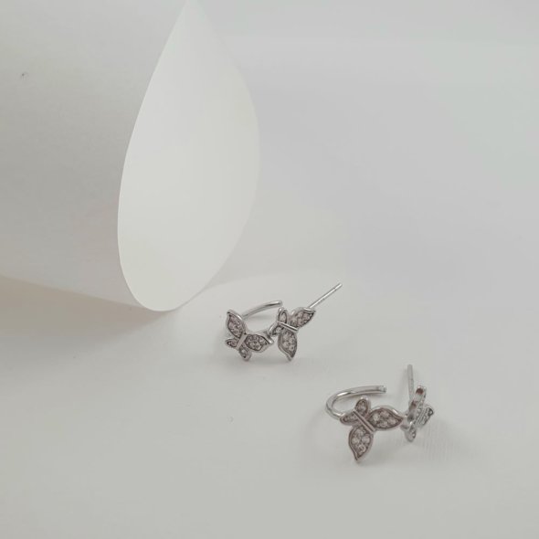 Σκουλαρίκια κρίκοι ασημένιοι με πεταλούδες με Ζιργκον - ΛΕΥΚΟ, ΑΣΗΜΙ, ΖΙΡΓΚΟΝ, WHITE - 2