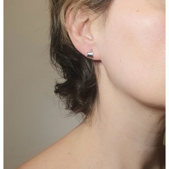 Σκουλαρίκια κρίκοι ασημένιοι με αστέρι - ΛΕΥΚΟ, ΑΣΗΜΙ - 2