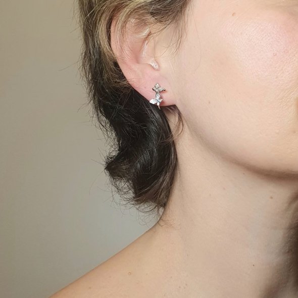 Σκουλαρίκια κρίκοι ασημένιοι με πεταλούδες με Ζιργκον - ΛΕΥΚΟ, ΑΣΗΜΙ, ΖΙΡΓΚΟΝ, WHITE - 3