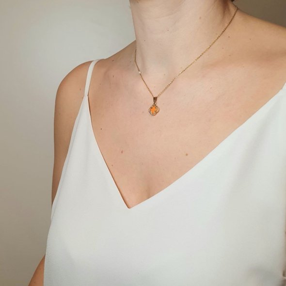 Μενταγιόν χρυσό λουλούδι με Κοράλι & Ζιργκον - ΚΙΤΡΙΝΟ, ΧΡΥΣΟΣ K14, ΖΙΡΓΚΟΝ, WHITE