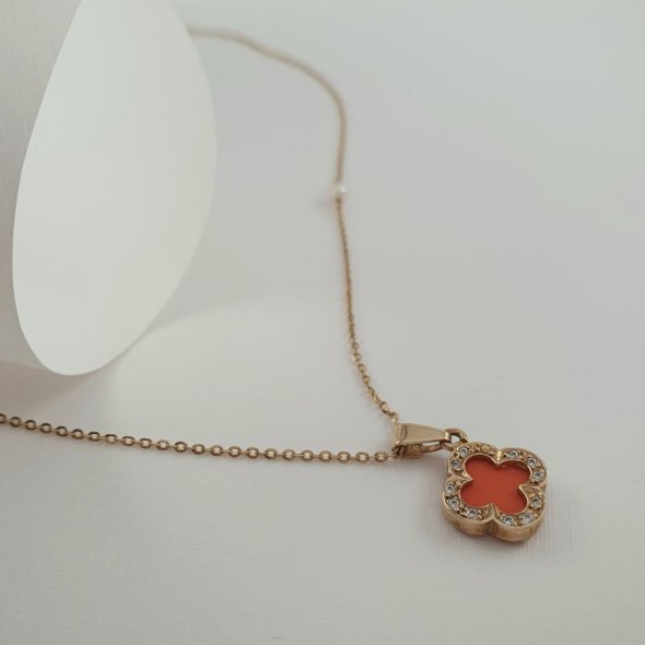 Μενταγιόν χρυσό λουλούδι με Κοράλι & Ζιργκον - ΚΙΤΡΙΝΟ, ΧΡΥΣΟΣ K14, ΖΙΡΓΚΟΝ, WHITE - 1