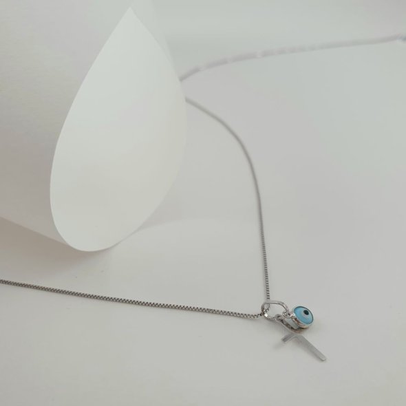 Σταυρός λευκόχρυσος με ματάκι από Μουράνο - ΛΕΥΚΟ, ΧΡΥΣΟΣ K9, ΜΟΥΡΑΝΟ, BLUE - 1